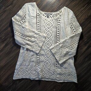 BLUE TASSEL White Cotton/Crochet Bohemian/Hippie Chic Style Tunic Blouse NWOT/S